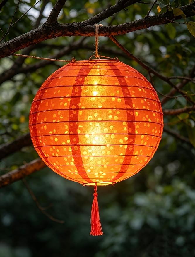 10PCS Paper Lanterns Valentines Day Chinese New Year Spring Festival Lantern,8inches Round Hanging Paper Lanterns with LED Lights,with Tassels Walking Sticks for Wedding Dinner Birthday Party Decor