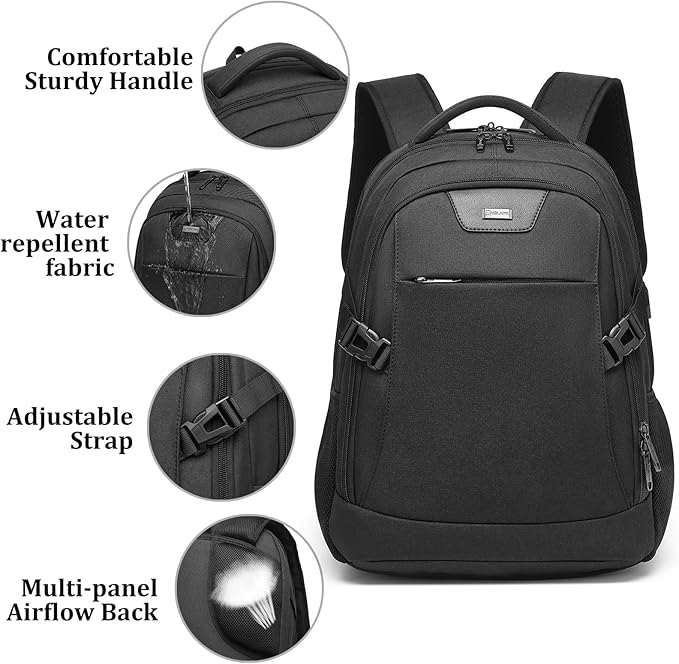 DUSLANG Anti-Theft Laptop Backpack, Black, 15.6-14-13 Inch Laptop Sleeve, USB Charging Port and Black TSA Lock