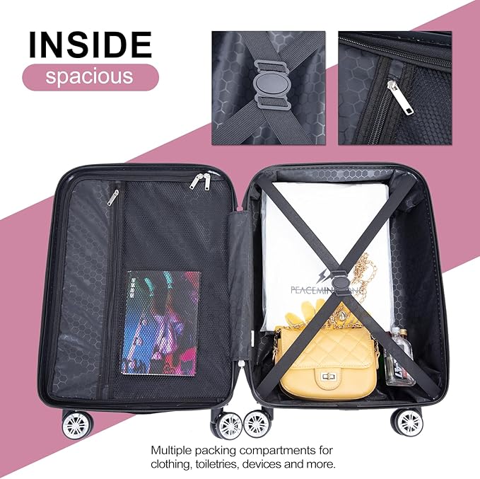 2 Piece Carry on Luggage Set, Airline Approved 20 Inch Luggage with Cosmetic Case HardShell Suitcase with Spinner Wheels, Lightweight Durable Hardside Suitcases Set, Pink