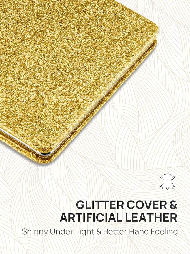 OMIRO Compact Mirror, Glitter PU 1X/3X Magnification, Ultra Portable for Purses (Gold)