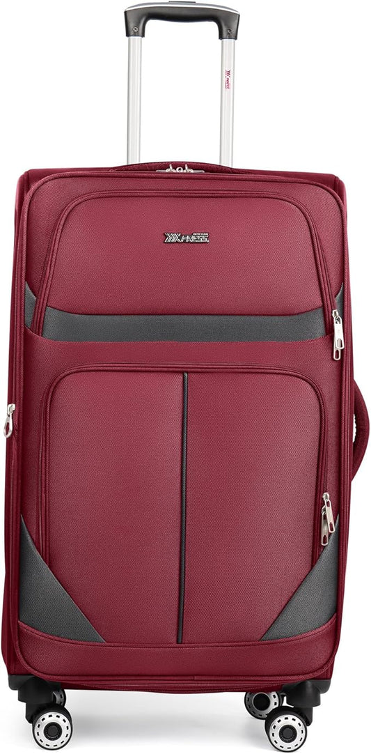 28" Large Softside Expandable 15% Checked Luggage with Double Spinner Wheels LOCK,Lightweight Travel Suitcase for Men/Women（Burgundy-Grey,28in）