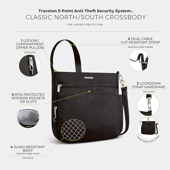 Travelon Anti-Theft Classic North/South Crossbody Bag