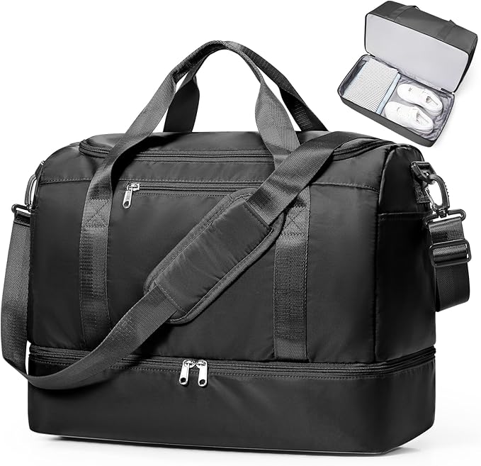 Travel Duffel Bag for Women, Carry-on Overnight Weekender Bags with Wet Pocket, For Spirit Airlines 18x14x8 Personal Item Bag,Small,Black
