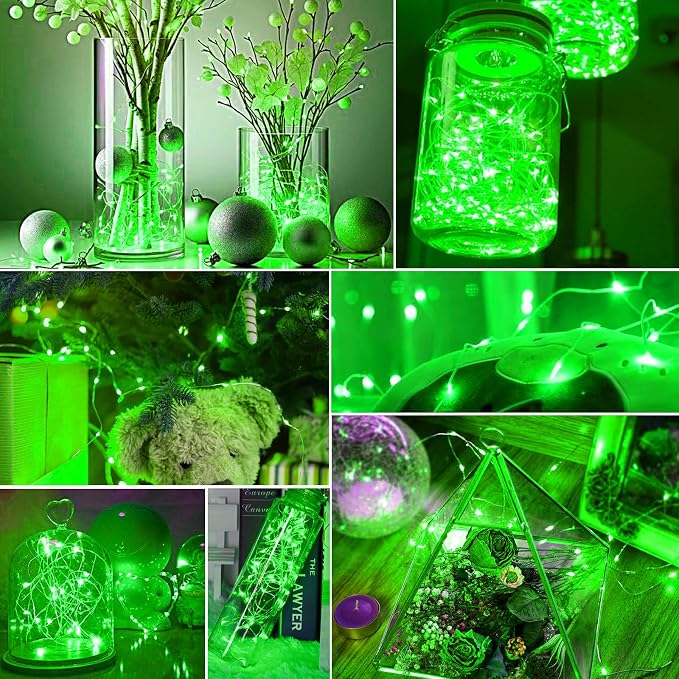 pozzolanas 24 Pack Green Battery Operated String Lights - 7ft Waterproof Fairy Lights with 20 LEDs for Home, Mason Jar, Party, Wedding, Halloween, Christmas Decorations