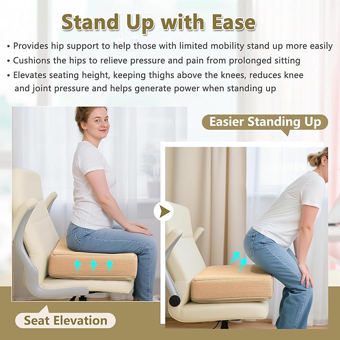Extra Thick Chair Cushion, Adult Booster Seat Cushion, Easy Rise for Elderly, Office Chair Booster Seat Elevation Pillow Extra Firm Riser Supportive Lift Cushion with Carry Handle