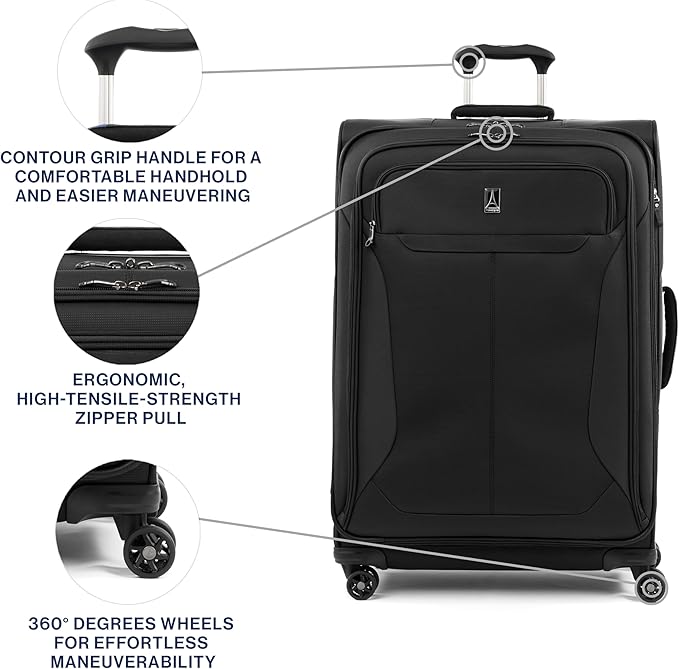 Travelpro Tourlite Softside 29" Expandable Luggage with 4 Spinner Wheels, Lightweight Suitcase, Checked Large, Black