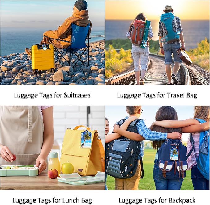 Luggage Tags for Suitcases, 4 Pack Cute PU Leather Suitcase Tag Identifiers TSA Approved with Stainless Steel Loop and Address Card for Baggage Tag for Cruise Airport Travel Essentials by Chelmon