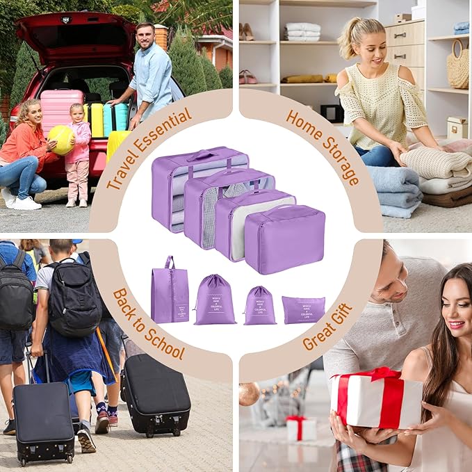 Packing Cubes for Travel - 8 Set Luggage Organizer Bags for Family, Mesh Breathable Packing Cubes for Suitcases Durable Travel Essentials Bags Set