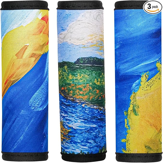 HEYSKAY 3pcs Neoprene Luggage Handle Wrap for Suitcase Identifier Travel Bag Wraps Luggage ID Tags Cover (Blue printx3)