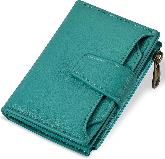Airkit Small Wallet Women RFID Blocking Leather Bifold Compact Card Holder Wallet for Women with Zipper Coin Pocket 4 ID Window