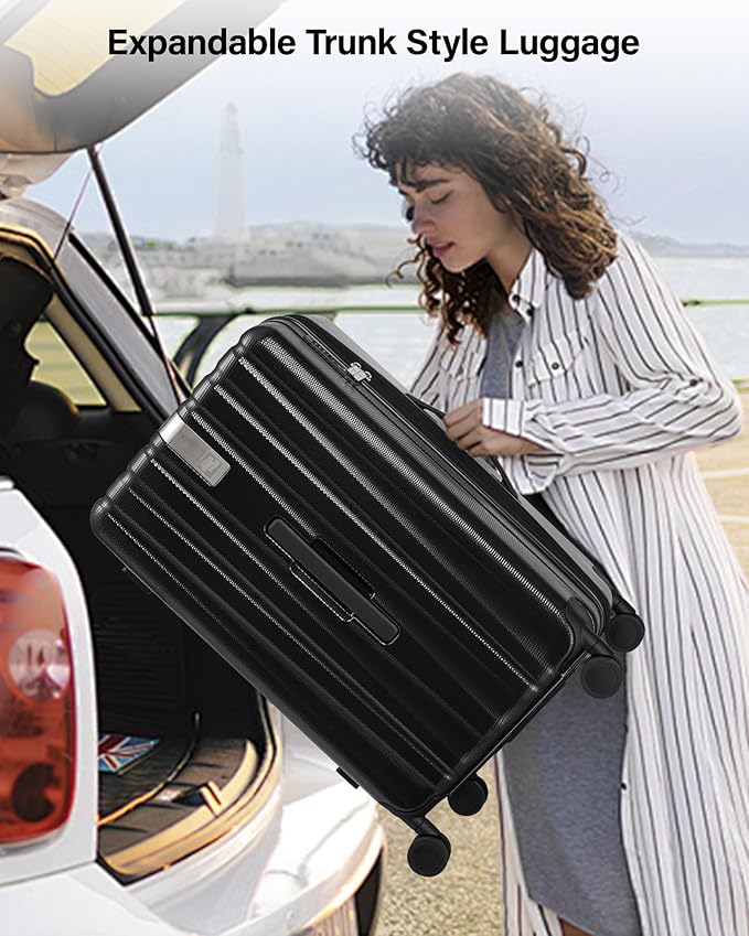 Hanke 29 Inch Plus Expandable Luggage Large Suitcases with Wheels,Checked Luggage Hard Shell Suitcases, PC Trunk Luggage Extra Large Suitcase with Lock for Women Men(Jet Black)