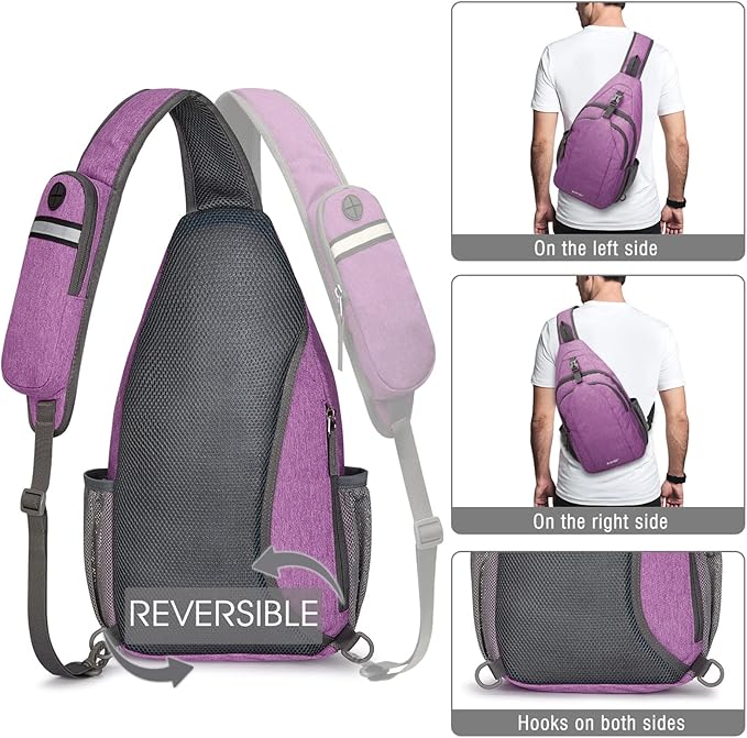 G4Free Sling Chest Bag RFID Crossbody Backpack Shoulder Bag with Earphone Hole, Light Purple, Small, daypack backpack