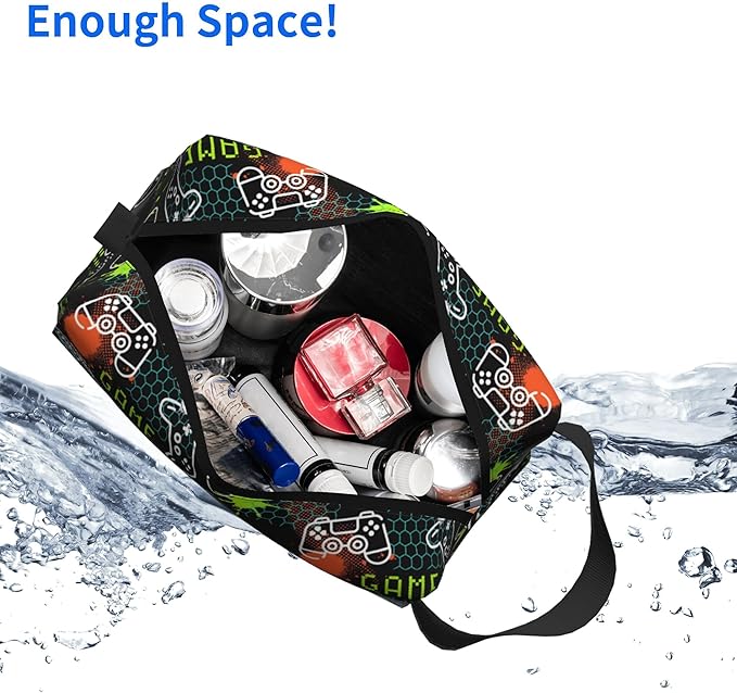 Kids Travel Toiletry Bag for Boys Girls - Waterproof Makeup Pouch Hanging Cosmetic Wash Bags Dopp Kit Shaving Bag for Toiletries Accessories(Game Video)