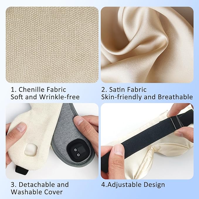 Heated Eye Mask for Dry Eyes, Cordless Warm Eye Compress with 4 Heat Levels, 4-Level Timing, 1000mAh Rechargeable, Blepharitis, Styes, Washable Cover, Travel, Gifts for Family(Beige)
