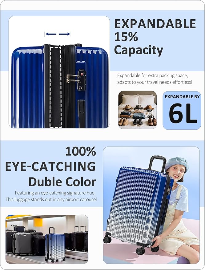Checked 2 Sets 22 Inch/25 Inch Luggage, ABS+PC Hardshell Suitcase Lightweight Large Travel Luggage with Spinner Wheels & TSA Lock