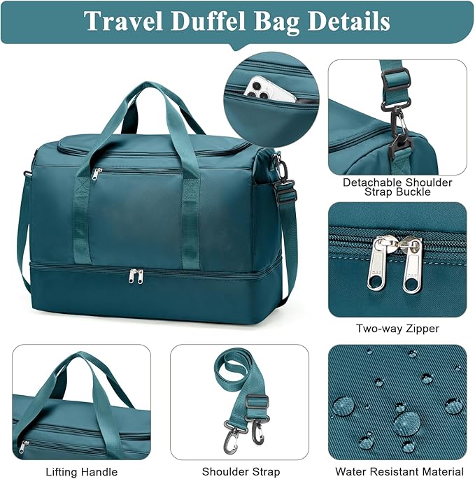 Travel Duffle Bag with Shoe Compartment, XL Weekender Bags for Women, Carry On Overnight Bags for Gym Sports & Business Trips, Water-Resistant Hospital Bag for Labor and Delivery