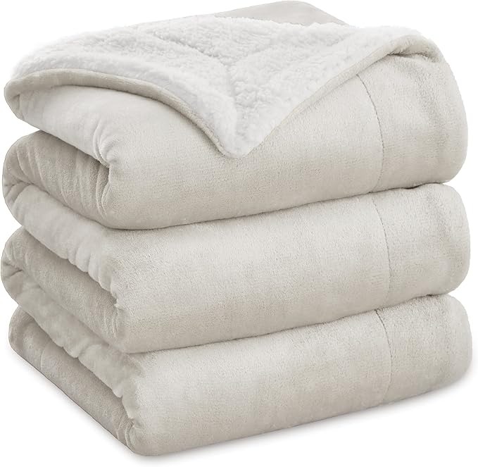 Bedsure GentleSoft Sherpa Fleece Blankets King Size for Bed, Non-Heated, Thick and Warm Throw for Women and Men, Soft Fuzzy Plush King Blanket for Winter, Linen, 108x90 Inches