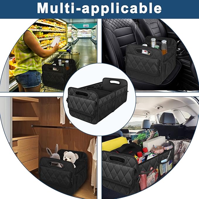 Deosk Car Trunk Organizer and Storage with 6 Big Pockets, Waterproof Polyester Trunk Organizer for SUV, Minivan, Truck (Large, Black)