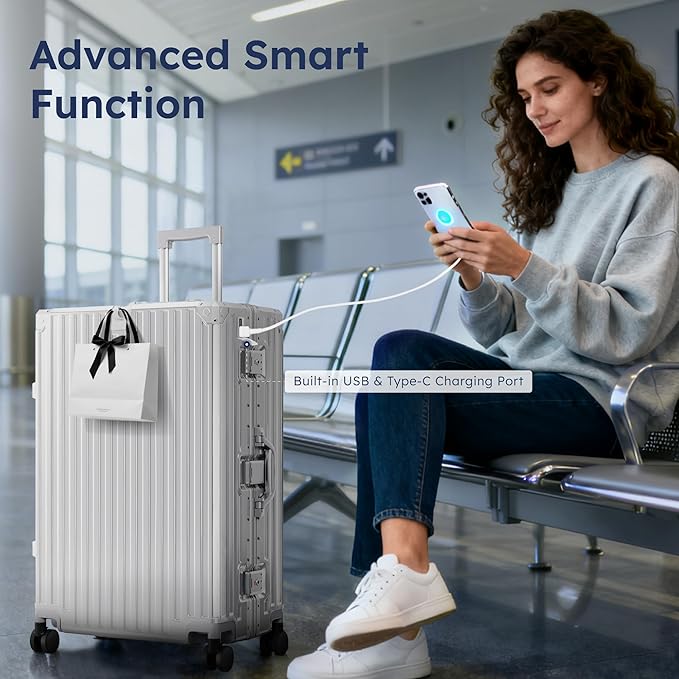 ALPHA CAMP 3 Piece Luggage Sets With Layer Dual Aluminum Frame,TSA Spinner Wheels, 3-Layer PC Hardside Carry on and Checked Hardside Zipperless Suitcase Sets,Type-C USB Charging Port, Cup Holder