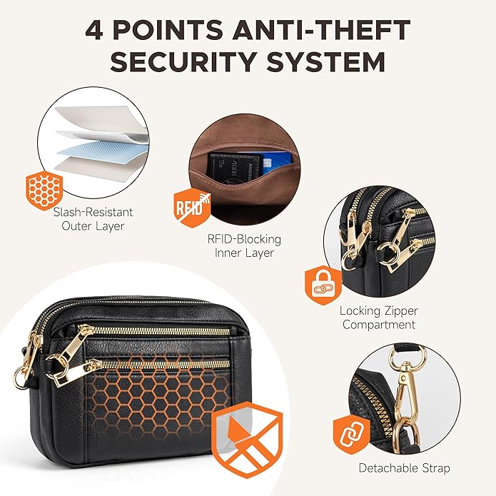 Anti Theft Crossbody Bag for Women, Slash-resistant RFID Blocking Travel Purses, Small Shoulder Bag Handbag