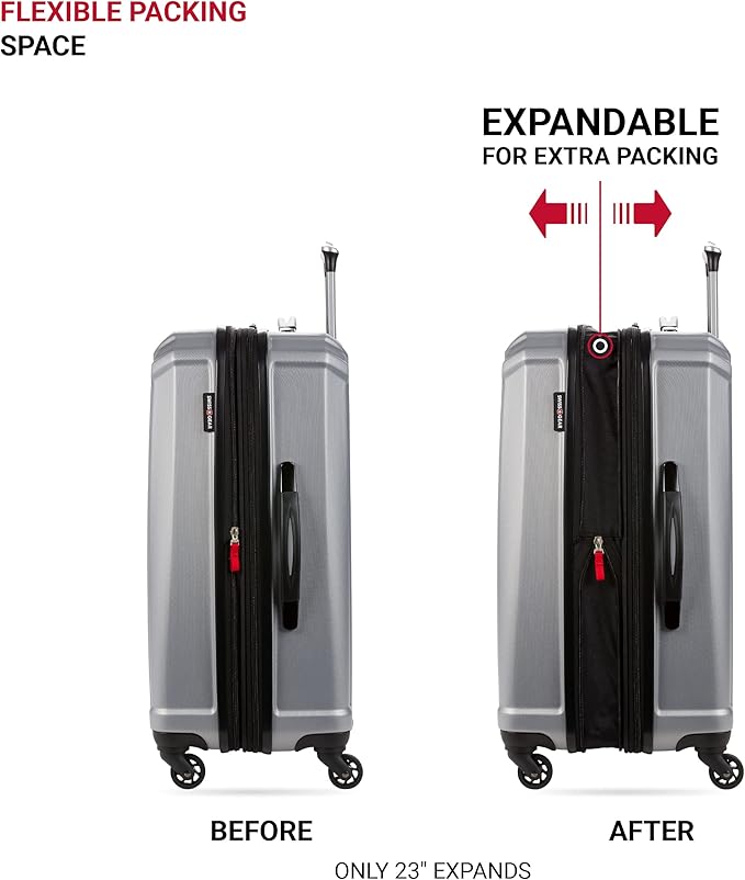 SwissGear 3750 Hardside Luggage with Spinner Wheels, Silver, 2-Piece Set (18.5/23)