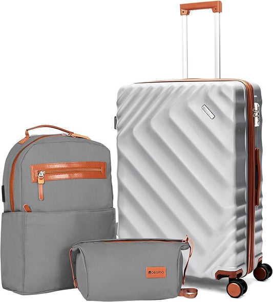3 Piece Luggage Set Expandable Suitcase 22x14x9 Airline Approved Carry on, ABS Hard Case Suitcases with Spinner Wheels, TSA Lock (Silver)