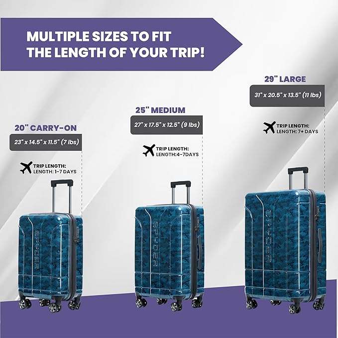 Spyder Matrix 29 Inch Large Checked Luggage Expandable Hardside Upright Suitcase with 360° Spinner Wheels, TSA Approved Lock, Blue