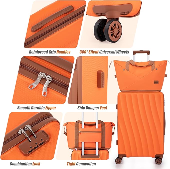 Luggage Sets 5 Piece Suitcases with Wheels,ABS Hard Case Suitcases with Spinner Wheels,Durable Travel Luggage(Orange, 5 Piece Set(20"/24"/28"))