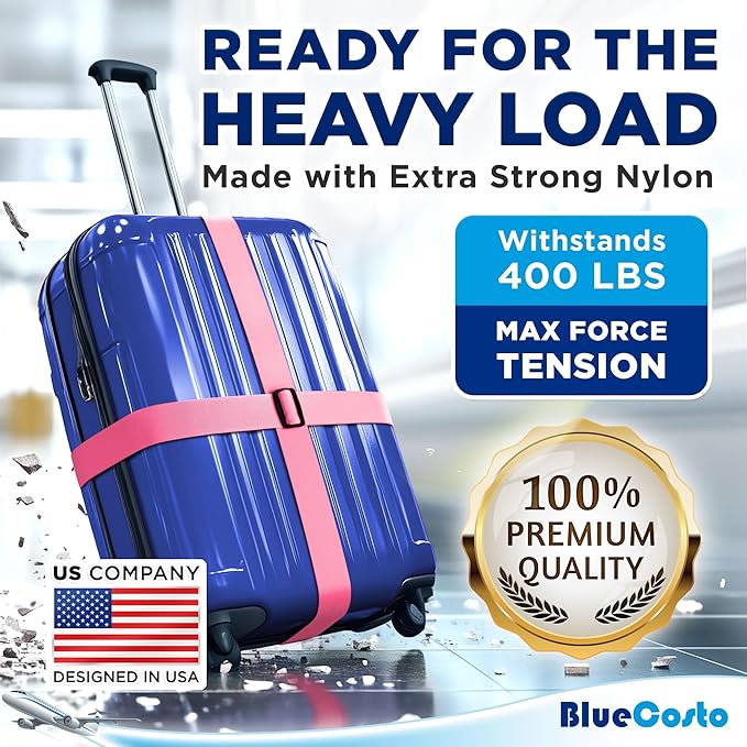 Luggage Straps for Suitcases - TSA Approved - Multicolored, 4 PK - Premium Nylon Belts for Suitcase, Briefcase & Travel Bag - Adjustable Strap Length 46" - 78"