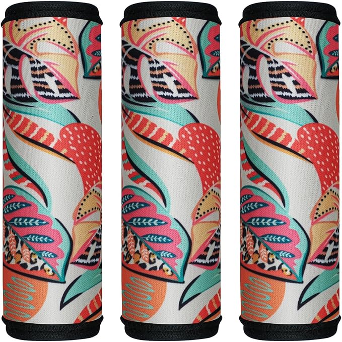 HEYSKAY 3pcs Neoprene Luggage Handle Wrap for Suitcase Identifier Travel Bag Wraps Luggage ID Tags Refrigerator Oven Door Handle Covers (Leaviesx3)