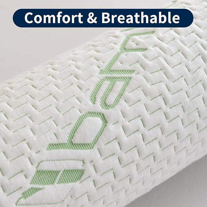 Neck Roll Pillow for Neck Pain Relief - High Resilience Foam Round Bolster Pillow for Cervical Support with Removable Washable Cover for Sleeping, Travel Legs Back Yoga (17X6 inch)