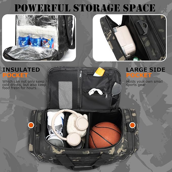 45L Gym Bag for Men & Women, Tactical Military Duffle Bag for Travel Weekender Gym Workout Deployment, Large Sports Bag for Hockey Football Baseball Soccer Basketball