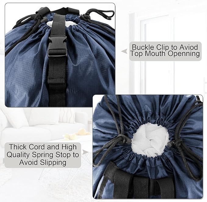 BeeGreen Navy Blue Travel Laundry Bag w Drawstring & Handle College Dorm Room Essentials w Adjustable Shoulder Straps Washable Sturdy Laundry Hamper Sack Dirty Laundry Travel Bag for Camping