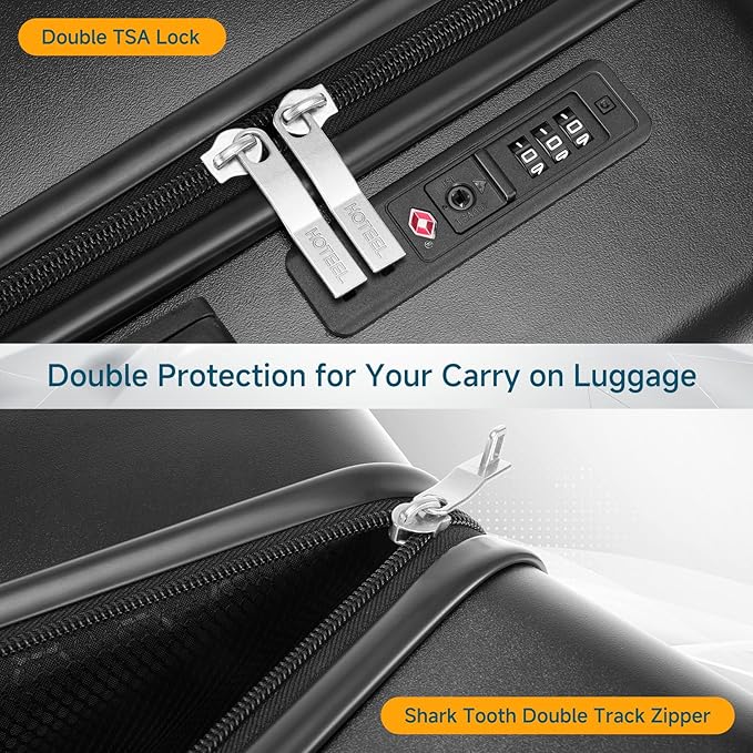Hoteel Luggage Sets 3 Piece, 4-Year Warranty, Carry-On Luggage with Dual-Spinner Wheels, PC+ABS Hardside Suitcase Set with TSA Lock, Durable Carry On Suitcase, Black(20IN/DB/TB)
