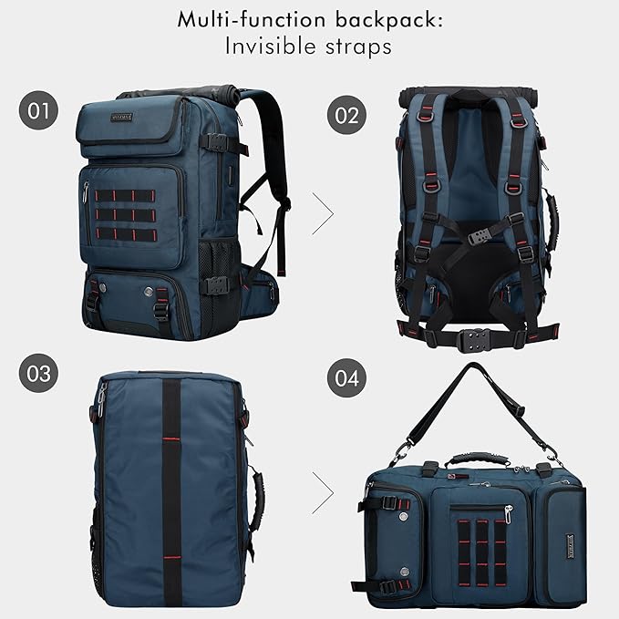 WITZMAN Carry on Travel Backpack for Men Women Airline Approved Convertible Nylon Duffle Backpack Luggage Bag (B682 Blue)