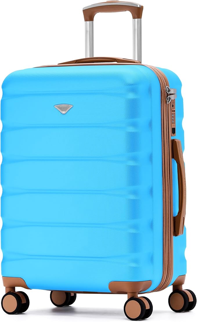 Flight Knight 24x16x10 Expandable Carry On Suitcase Hardside TSA Lock USB C Lightweight Luggage Silent Double Spinner Wheels Maximum Overhead Carry-On Bag Virgin South West Approved Turquoise/Tan