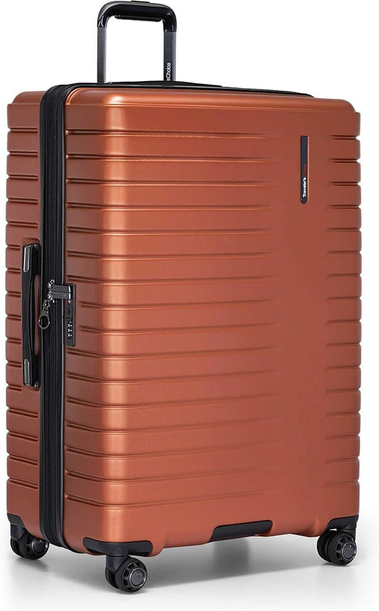 Traveler's Choice Archer Polycarbonate Hardside Spinner Luggage Set,Tie Down Straps, Orange, Checked 29-Inch