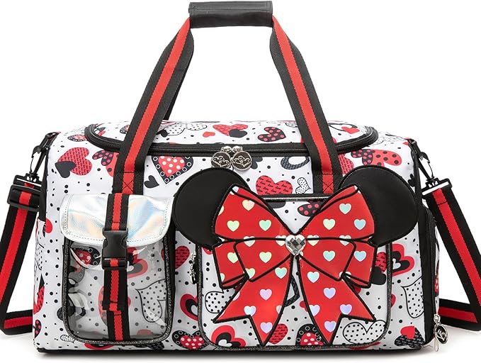Kids Travel Duffle Bag for Girls Ages 6-8,Cute Bowknot Overnight Bag with Shoe Compartment,Lightweight Carry On Weekender for School,Sleepover,Gym & Family Trips