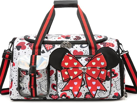 Kids Travel Duffle Bag for Girls Ages 6-8,Cute Bowknot Overnight Bag with Shoe Compartment,Lightweight Carry On Weekender for School,Sleepover,Gym & Family Trips