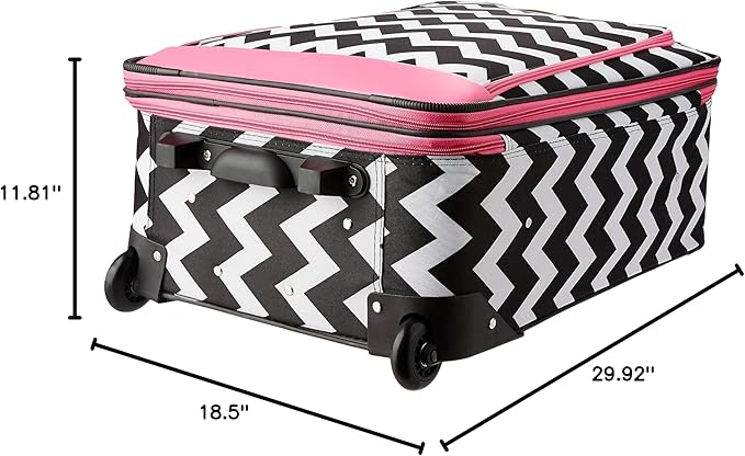 Rockland Escape 4-Piece Softside Upright Luggage Set,Telescoping Handles, Pink Chevron, (14/19/24/28)