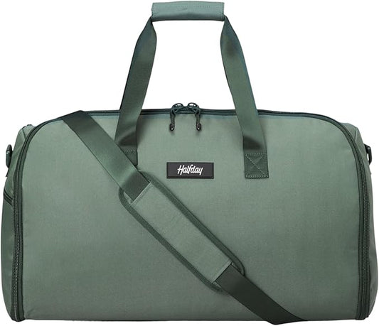 Halfday Convertible 2-in-1 Garment Duffel Weekender Bag 40L | Wrinkle-Free Travel, Hanging Suit Compartment, Shoe Pockets, Trolley Sleeve. Durable & Water-Resistant Carry-on, Cactus