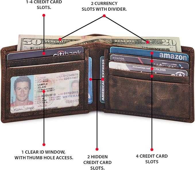 Real Leather Mens Bifold Wallet RFID Blocking Slim Minimalist Front Pocket - Thin & Stylish with ID Window in Gift Box (Crazy Horse, Cognac). | RFID Blocking, Slim, Minimalist, Front Pocket, Thin, Stylish