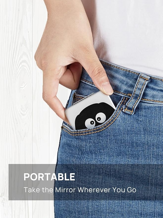 OMIRO 1X/3X Magnifying Mirror, Unique Painting Compact Mirror with Classical PU Leather (Black Dog)
