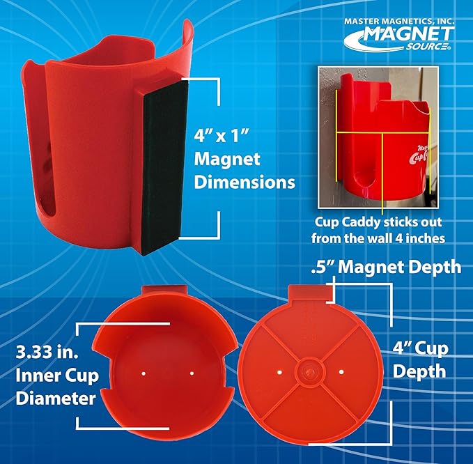 Master Magnetics Magnetic Cup Holder - Caddy for Bottles,Glasses,and Cans - Fits on Fridge,Lawnmower,Forklift,Cart,or Ladder - Heavy-Duty Magnet,(Pack of 6)