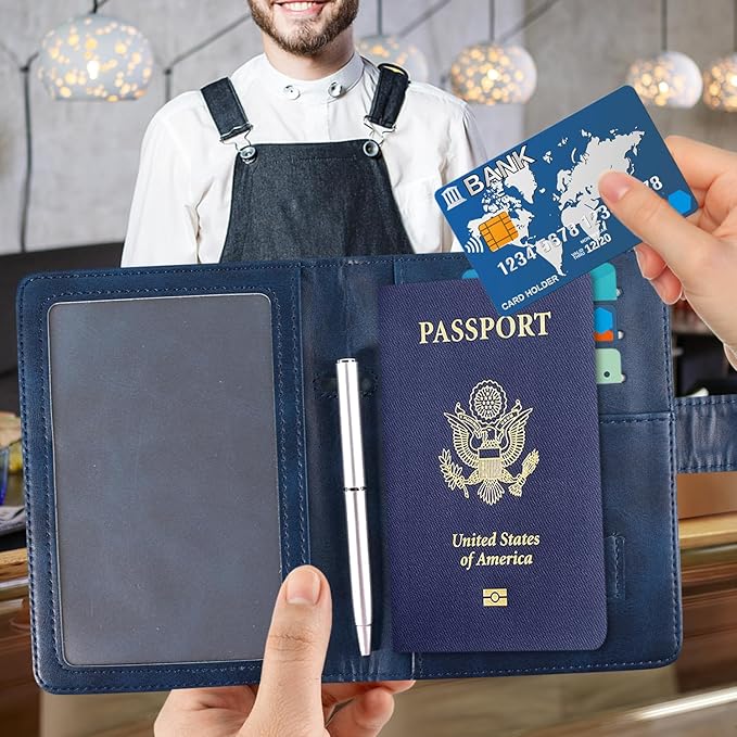 ACdream Blue Unisex Passport and Vaccine Card Holder, RFID Blocking, Faux Leather, 20 in