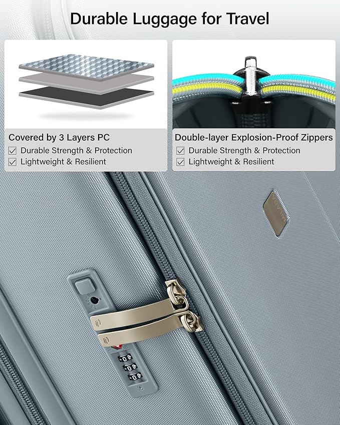 MILADA 24 Inch Checked Luggage, Expandable Hardshell Suitcase with 360° Spinner Wheels & TSA Lock, Lightweight Medium Rolling Luggage for Men and Women Travel, Grey