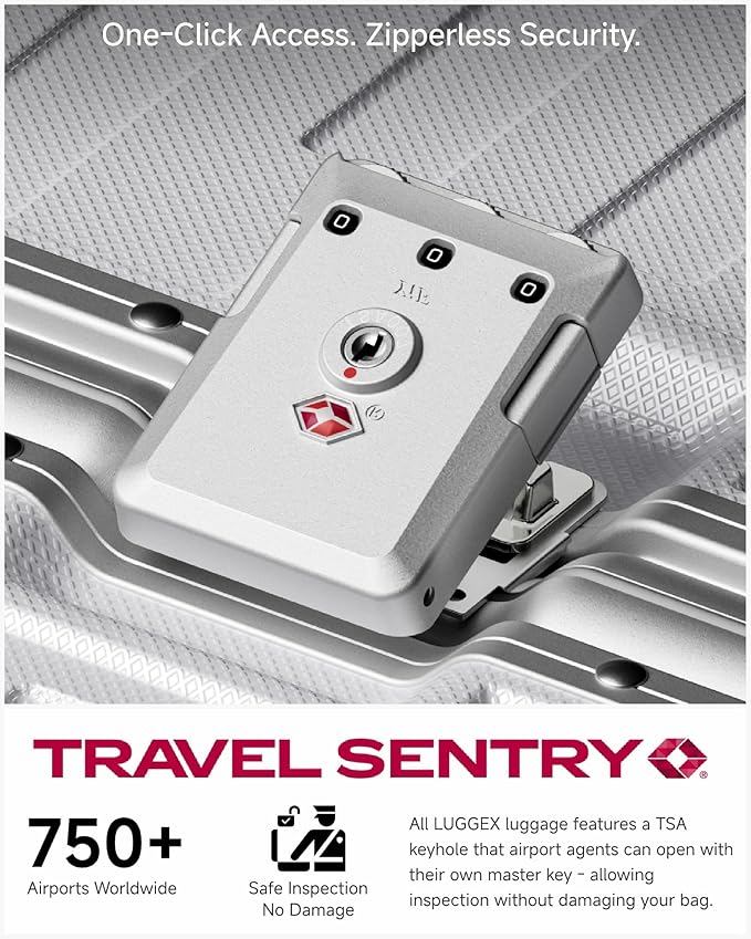 Checked Luggage with Spinner Wheels, 8010S Aluminum Frame Zipperless Polycarbonate Hard Shell Suitcase (ZX-Core, Silver, 24 Inch)