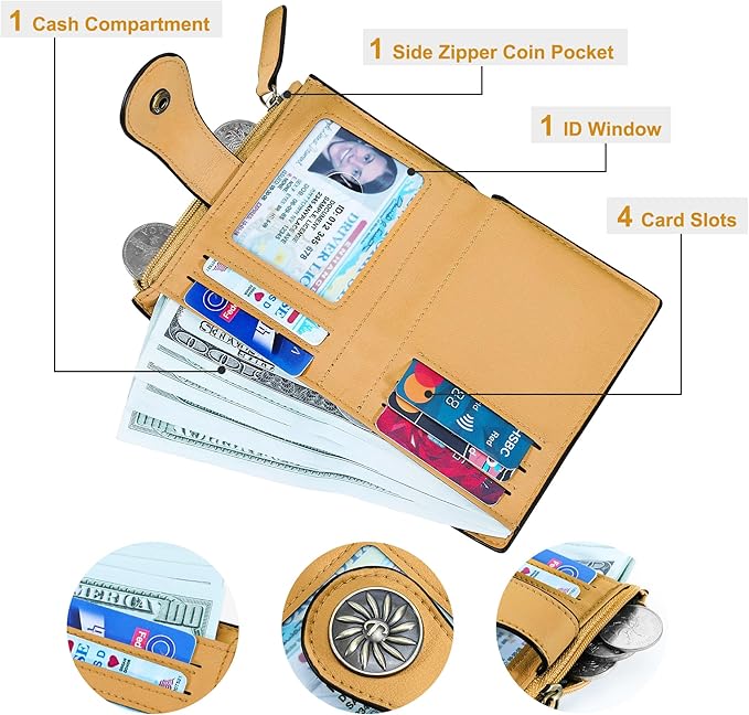 Tipmile Small Wallet for Women Bifold RFID Blocking Card Holder Leather Wallets with Zipper Coin Pocket