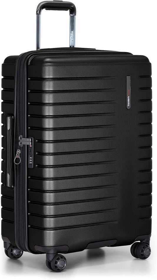 Traveler's Choice Archer Polycarbonate Hardside Spinner Luggage Set, Tie Down Straps, Black, Checked 25-Inch
