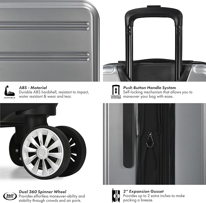 Travel Select Snowcreek Hardside Expandable Spinner Luggage Set w/USB Port, Gray, 3-Piece